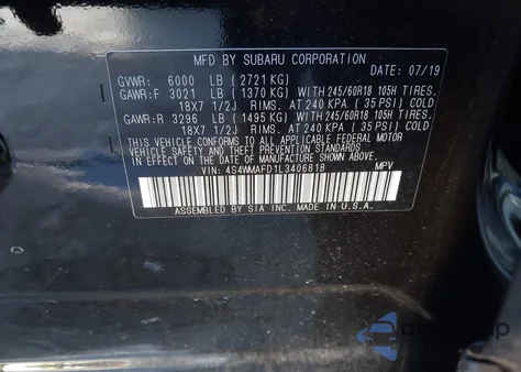 2020 Subaru Ascent Premium из США, поврежденный, VIN 4S4WMAFD1L3406818